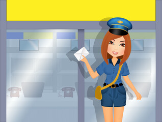 Sticker - illustration of woman being postwoman