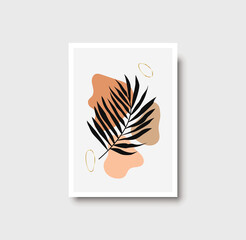 Wall Mural - Botanical wall art abstract vector. Foliage line drawing. Neutral boho art print. Minimal mid century wall art print for bedroom decor. Gallery decor poster, terracota watercolor. Vector illustration