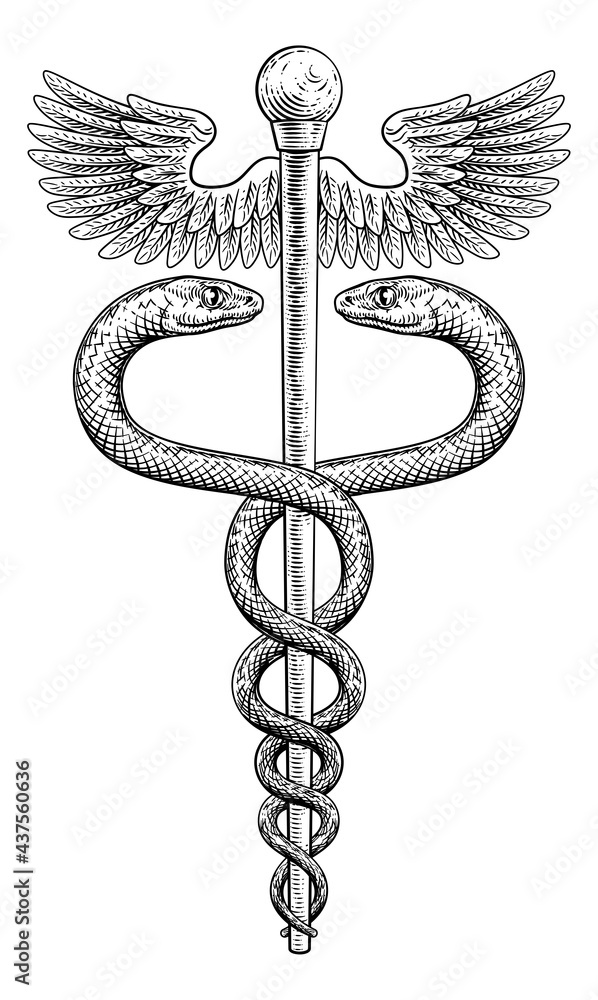 Caduceus Vintage Doctor Medical Snakes Symbol - obrazy, fototapety, plakaty 