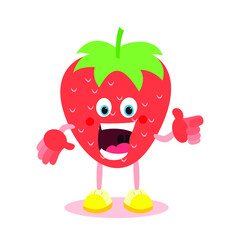 Wall Mural - Cartoon strawberry. Strawberry character. Healthy and nutritious food. Vector image.