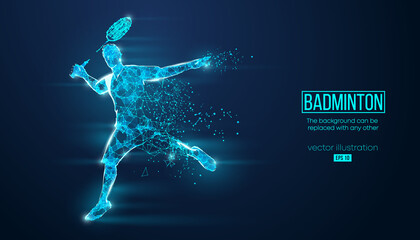 Abstract silhouette of a wireframe badminton player from particles on the background. Convenient organization of eps file. Vector illustartion. Thanks for watching