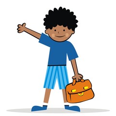 Wall Mural - The boy with the bag shows the direction, vector icon