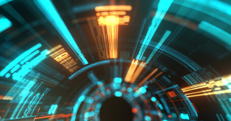 Wall Mural - digital cyberspace with digital data network connections. high speed connection and data analysis. 3