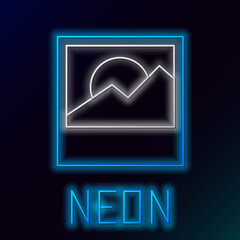 Sticker - Glowing neon line Photo icon isolated on black background. Colorful outline concept. Vector