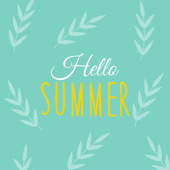 Wall Mural - hello summer lettering with leaf background