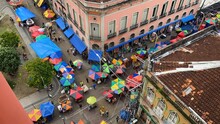 Aerial View Time Lapse Of People Shopping In An Open Street Market Located In Downtown Manaus, Amazonas State, Brazil, Amid The Coronavirus, COVID-19 Pandemic.