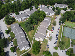 Poster - aerial view of apartment buildings in residential district