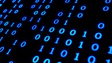 0 number with 1 number of ascii code and concept matrix data style., 3d rendering