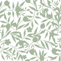 Wall Mural - Vector seamless green floral pattern on a white background.