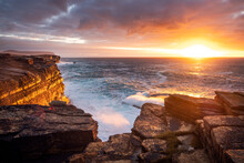 Sunset And Cliffs At Yesnaby, Orkney