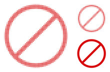 Restrict Halftone Dotted Icon. Halftone Array Contains Circle Elements. Vector Illustration Of Restrict Icon On A White Background.