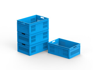 group of blue plastic crates