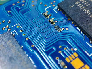 Blue colour Printed Circuit Board paths