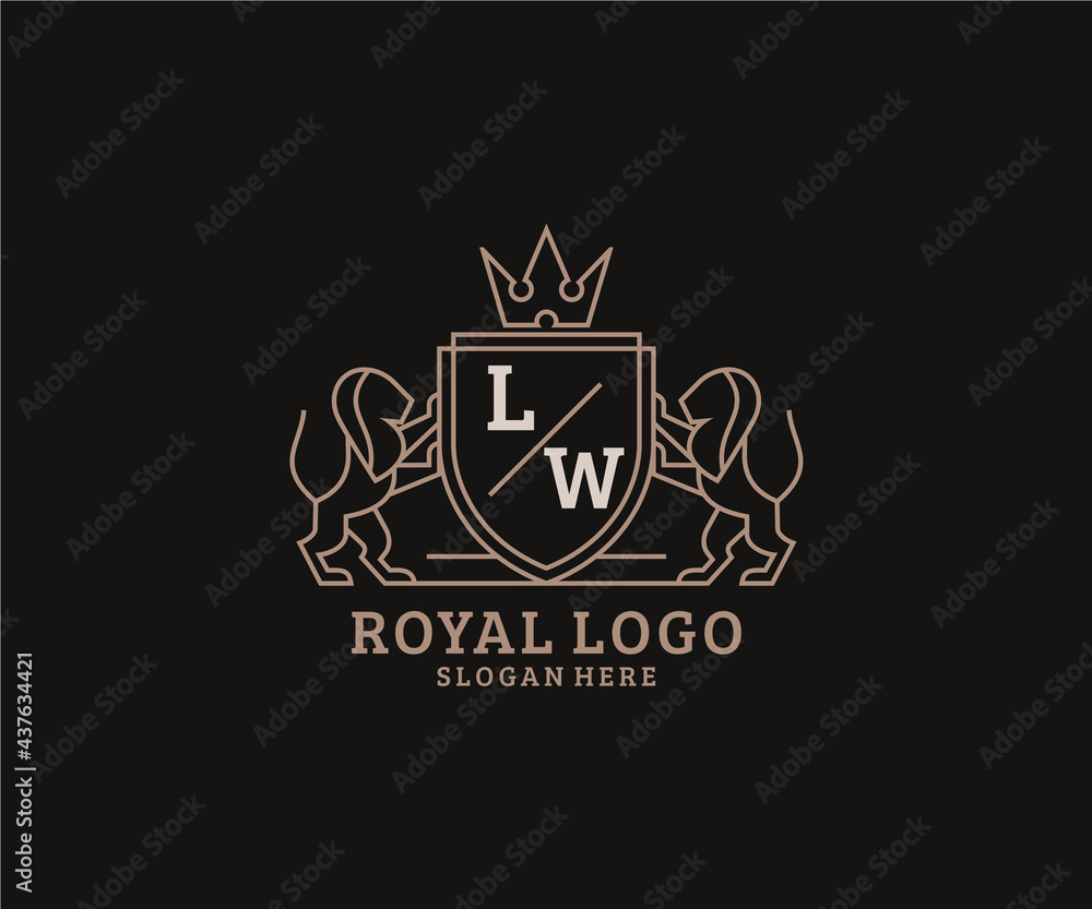 Initial LW Letter Lion Royal Luxury Logo template in vector art for ...