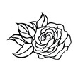 Black rose flower with leaves outline vector silhouette drawing.Vinyl wall sticker decal.Plotter laser cutting.Cut file.Stencil tattoo design.Decor.Decoration.Floral beautiful vintage wedding element
