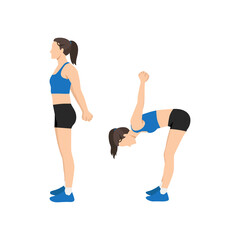 Woman doing Chest opener with forward bend stretch exercise. Flat vector illustration isolated on white background