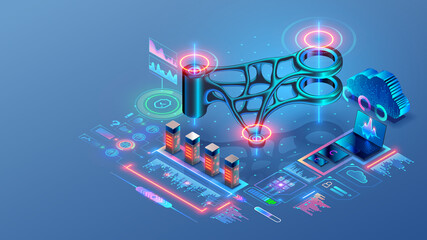 engineering technology concept. cad system. generative design of 3d model, 3d printing of metal part