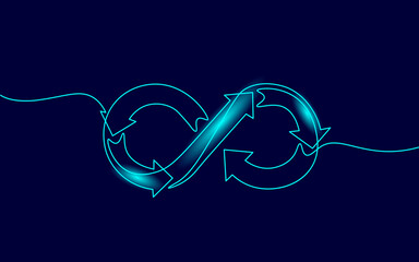 single continuous line art devops agile concept. infinity symbol team workflow programming project m