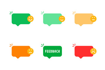 set of we want your feedback color bubbles