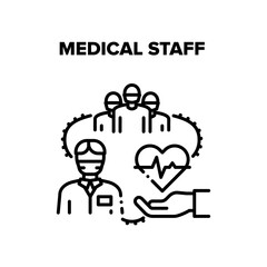 Sticker - Medical Staff Consultation Vector Icon Concept. Doctor And Nurse, Student And Intern Medical Staff For Help Human Health And Examination. Hospital And Ambulance Worker Black Illustration