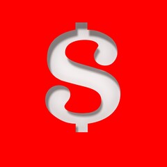 Wall Mural - Dollar $ sign white us-dollar currency symbol money cash icon price sale label stencil cut out tag 3d rendering on red background in high resolution