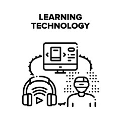 Poster - Online Learning Technology Vector Icon Concept. Educational Electronic Book, Audiobook And Vr Glasses With Interactive Video Or Game, Learning Technology. Device For Studying Black Illustration