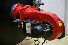 Red Industrial Gas Burner From The Boiler.
