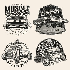 Canvas Print - Custom cars vintage monochrome prints