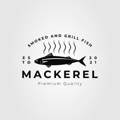 Wall Mural - grilled seafood mackerel fish logo vector illustration design