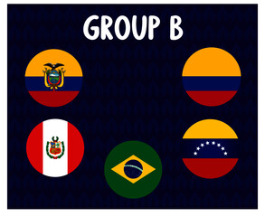 America Latine football 2020 teams.Group B Countries Flags Ecuador Peru Colombia Venezuela Brazil.America Latine soccer final