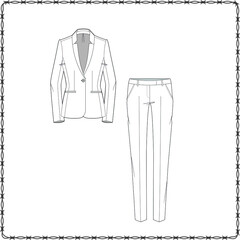 Editable fashion suits flat sketch for creating new designs mockup