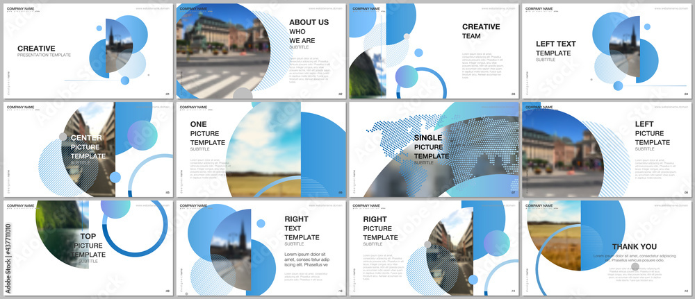 Presentation design vector templates, multipurpose template for presentation slide, flyer, brochure cover design, infographic report. Simple design background with circles, geometric round shapes. - obrazy, fototapety, plakaty 