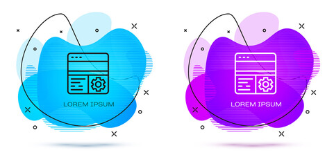 Line Debugging icon isolated on white background. Debugging tool. Magnifying glass on bug programming. Testing and setting software. Abstract banner with liquid shapes. Vector