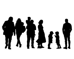 Wall Mural - Big crowds people on street. Isolated silhouette on white background