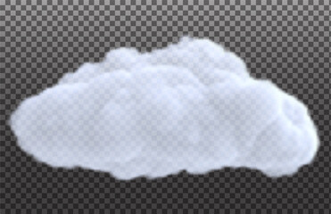 Wall Mural - Realistic white cloud isolated on transparent background. Bright design element. Vector illustration.