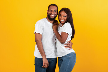 Wall Mural - African American woman cuddling with her man at studio