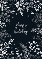 Wall Mural - floral vector template with leaves, plants for greeting card. abstract natural elements. plant print