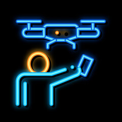 Wall Mural - Human And Drone neon light sign vector. Glowing bright icon Human And Drone sign. transparent symbol illustration