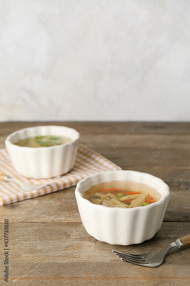 Bowl of tasty aspic on table