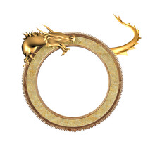 Golden Dragon And Round Ancient Metal Frame