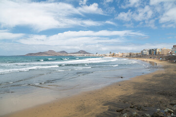 Panoramic view of Las Canteras beach on the island of Gran Canaria. Spain.