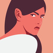 The portrait of an envy and jealousy young woman. Emotional face. Vector flat illustration