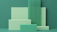 3D Illustration Composed Of Pastel Green Rectangles