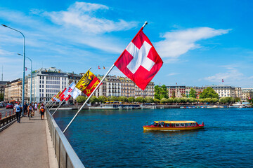 Sticker - Swiss flags, Mont Blanc bridge