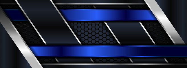 Tech Futuristic Navy Background with Silver and Blue Element Combination Concept.