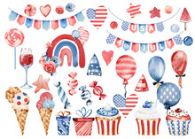 4th Of July Clipart, American Independence Day Clipart, Labor Day Clip Art, Blue And Red Watercolor Clipart, USA  Flag Clipart 