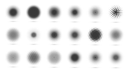 Wall Mural - Circle halftone set. Modern dotted circles halftones. Black dotwork gradients. Vector illustration.