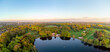 Abendstimmung im Speckenbütteler Park Bremerhaven zum Sonnenuntergang, Frühling in Deutschland, Panorama aus der Luft mit der Drohne