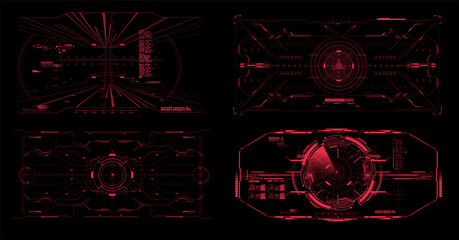 Fototapete - Futuristic virtual screen. HUD, UI, FUI technology frame, virtual tracking aim, hud digital device interfaces. Virtual reality technology view display helmet, crosshair, aim. Dashboards info screens 