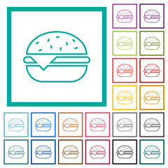 Poster - Single cheeseburger flat color icons with quadrant frames